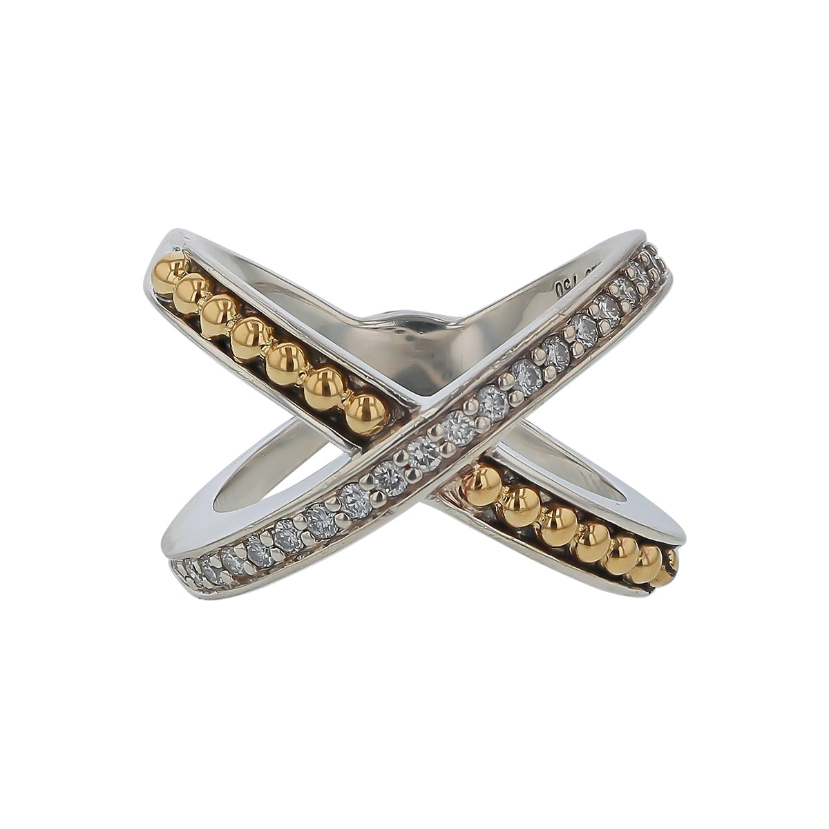 Lagos Diamond Crossover Ring in Sterling Silver and 18K Yellow Gold, Size 6
