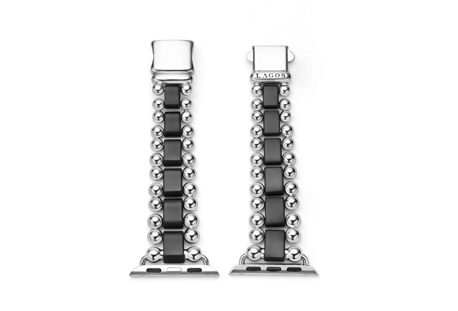 Smart Caviar Ceramic Link Watch Bracelet in Stainless Steel and Matte Black Ceramic, 8in
