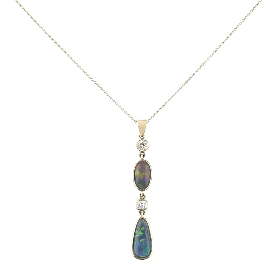 3.44ct Australian Black Opal and 0.44ct Full Cut Diamond Pendant in 14K Yellow Gold, 16" chain