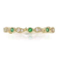 0.05ct Full Cut Diamonds and 0.45ct Round Emerald Alternating Band in 14K Yellow Gold, size 6.5