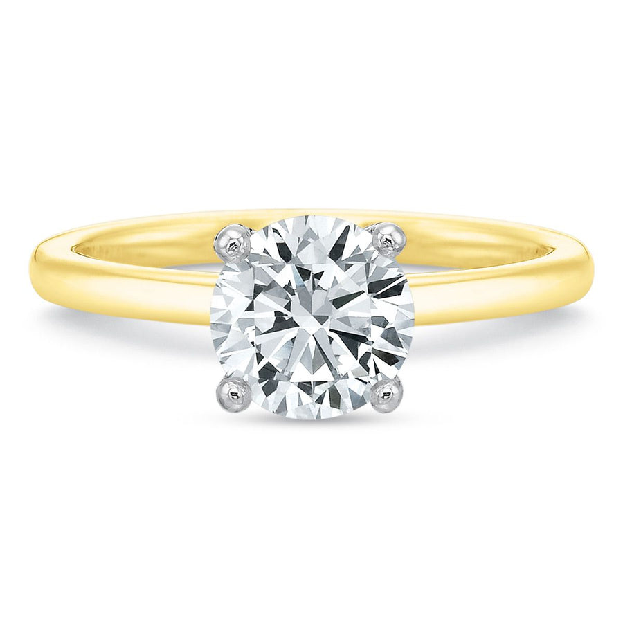 Modern Classic Solitaire Semi-Mount Ring in 18K Yellow Gold and Platinum for Round Center, Size 6
