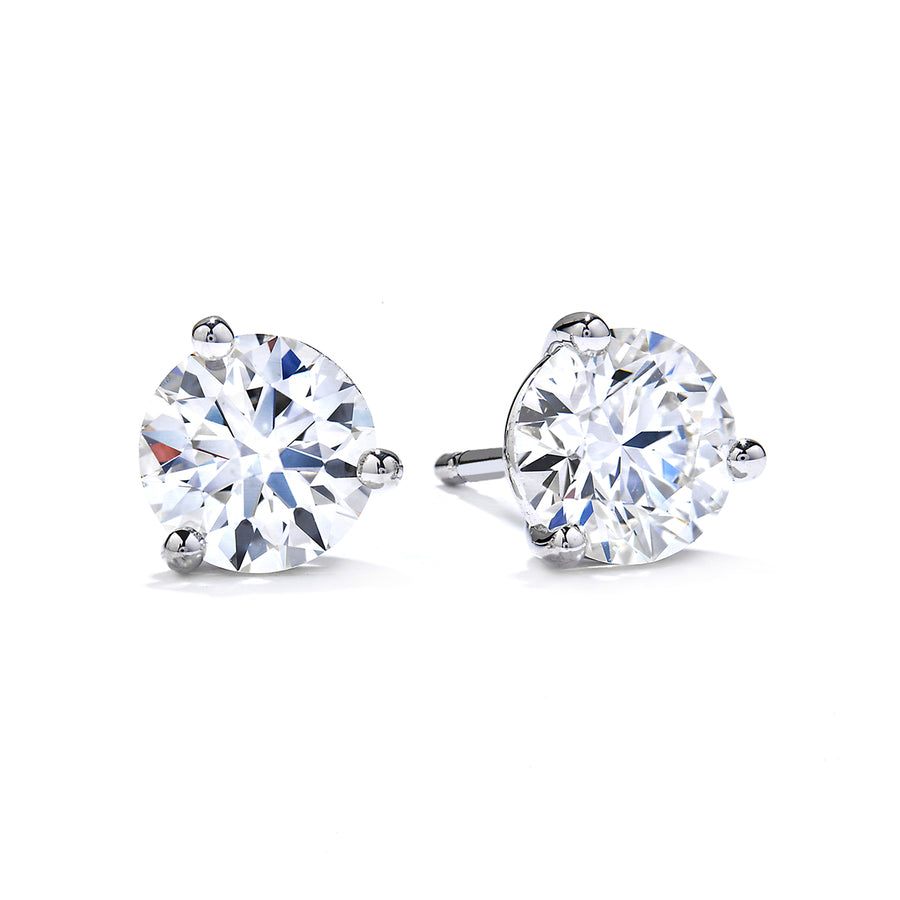18K White Gold Hearts on Fire 2 Round Brilliant Dias 0.96-1.07ct 3 Prong Stud Earrings