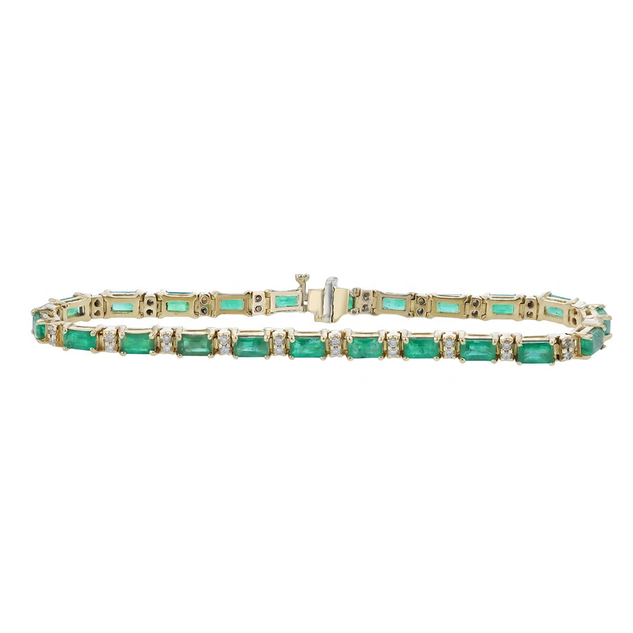 5.50ct Emerald Cut Emerald and 0.44ct Diamond SI1-SI2 Bracelet in 14K Yellow Gold, 7"