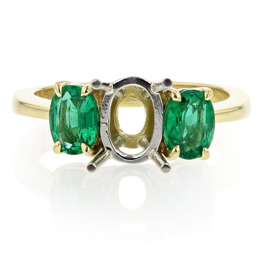 Oval Emerald Semi-Mount Ring in 18K Yellow Gold and Platinum for Round Oval Center