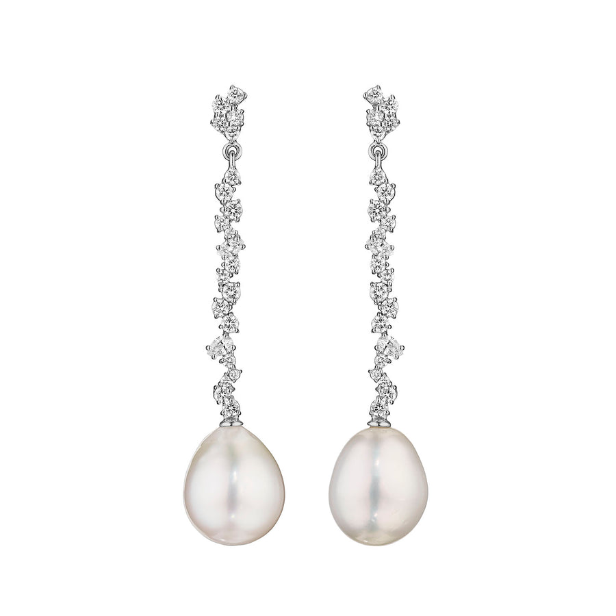 Stardust Diamond and Pearl Drop Earrings in 18K White Gold