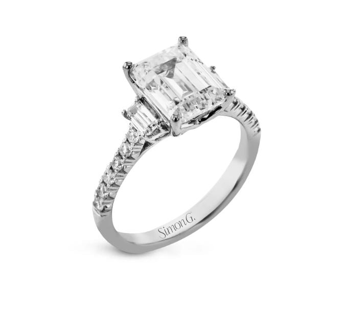 Diamond Semi-Mount Ring in 18K White Gold for Emerald Center, Size 6.5