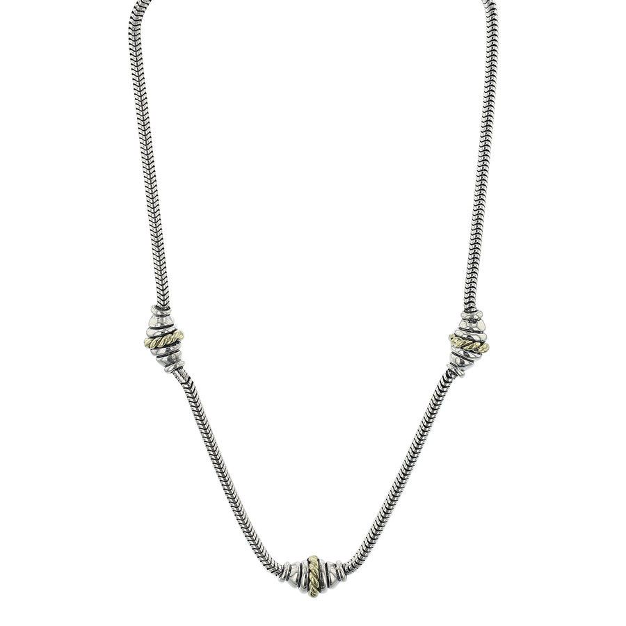 David Wysor Three Station Necklace in 18K Yellow Gold and Sterling Silver, 17.5"