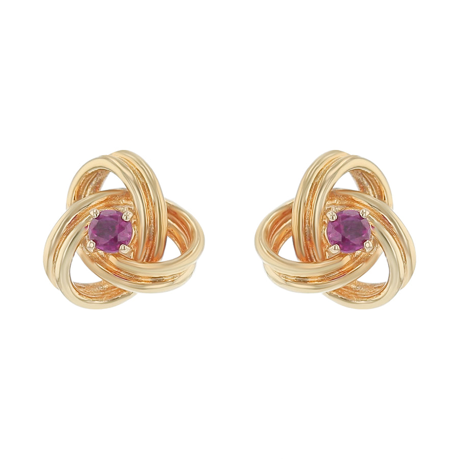 18K YELLOW GOLD 2 RUBIES=0.20CT LOVE KNOT EARRINGS