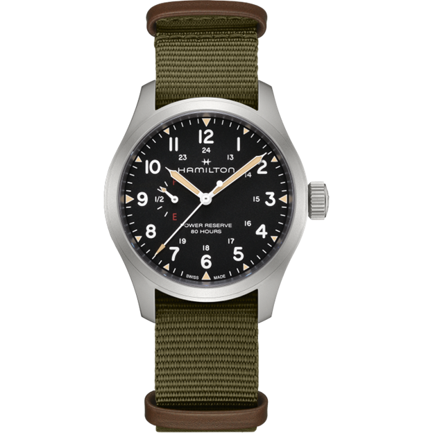 40mm Khaki Field Mechanical Watch with Black Dial in Stainless Steel, Strap