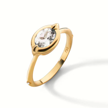 Points North Rock Crystal and Diamond Ring in 18K Yellow Gold, Size 6