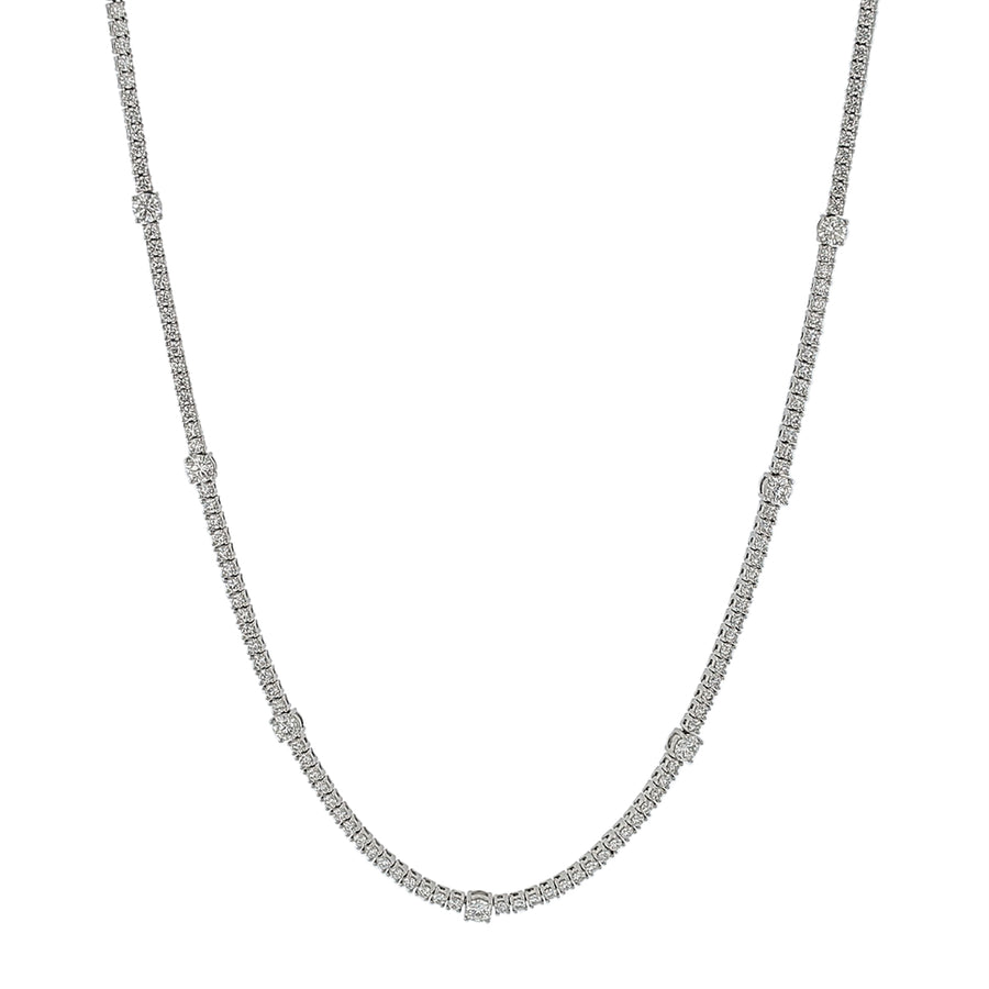 Scarlett 6.98-7.15ct Diamond Station Tennis Necklace in 18K White Gold, 18"