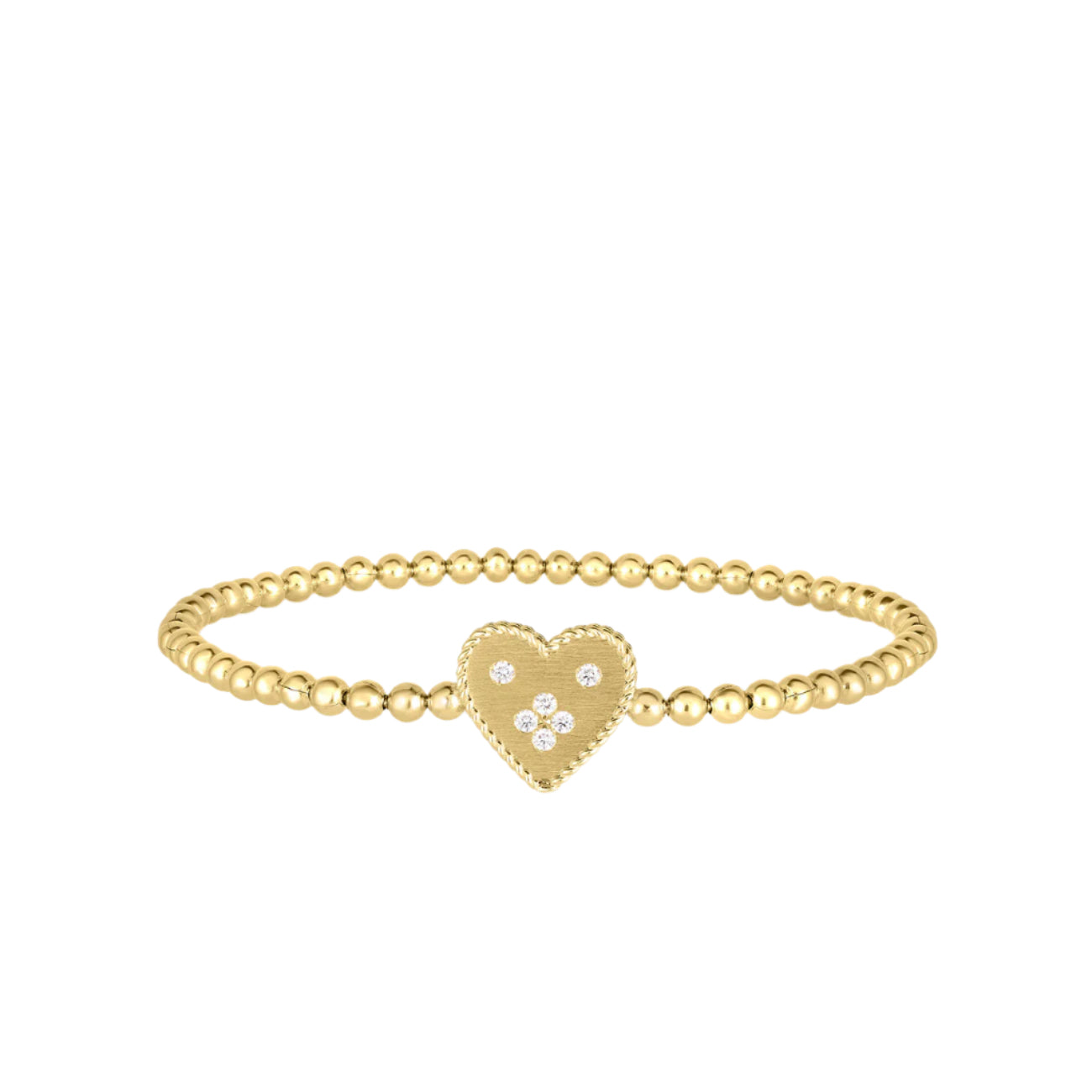 This Roberto Coin Venetian Princess Heart Bracelet is crafted from 18K Yellow Gold and features 0.08ct Diamond.