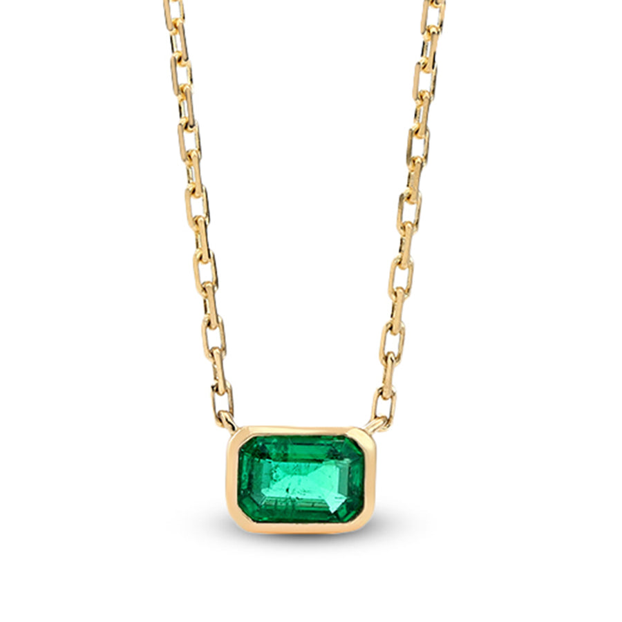 Emerald Classic Bezel Solitaire Necklace in 18K Yellow Gold, 18in