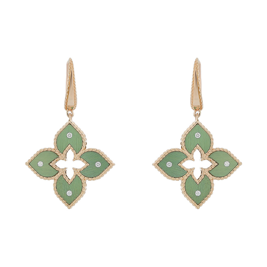 Venetian Princess 0.09ct Diamond Drop Dangle Earrings 18K Rose Gold and Green Titanium