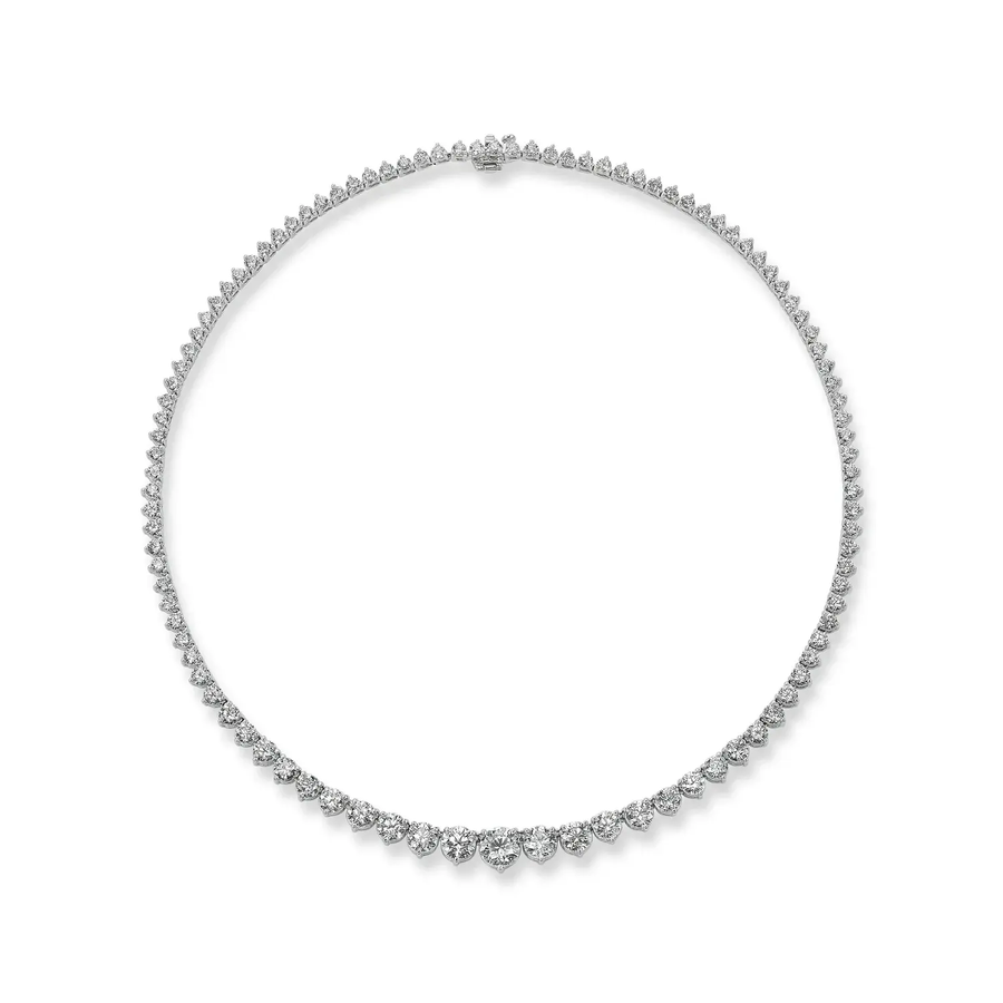 8.50ct Round Brilliant Diamond Graduated Tennis Necklace in 18K White Gold, 17"