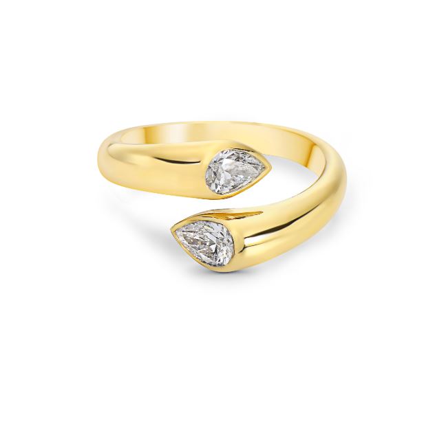 Reflection 0.68ct Pear Shape Diamond Bypass Ring in 18K Yellow Gold, size 6.5