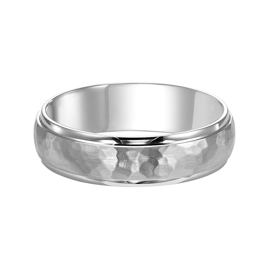 6mm Comfort Fit Hammered Band in 14K White Gold, size 10