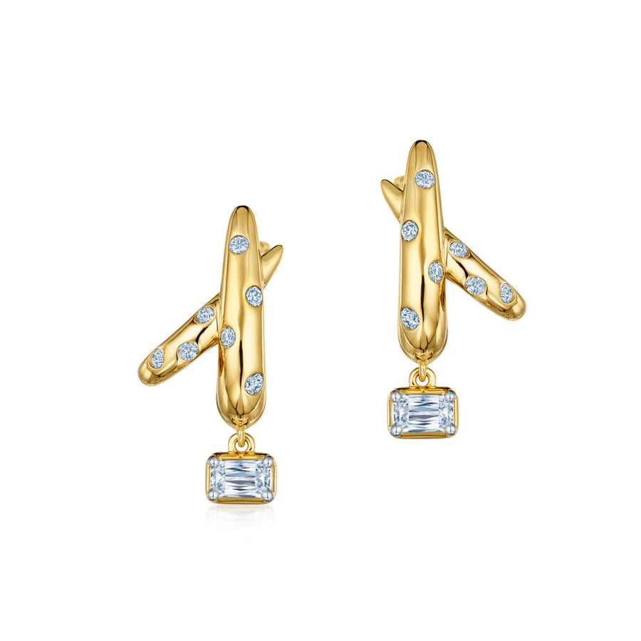 Cobblestone 0.93ct Ashoka and Round Diamond Crossover Huggie Earrings in 18K Yellow Gold