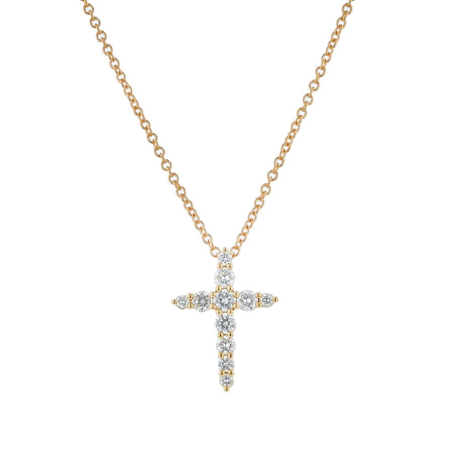 0.36-0.42Ct Graduated Diamond Cross Pendant on Chain in 18K Yellow Gold, 18in