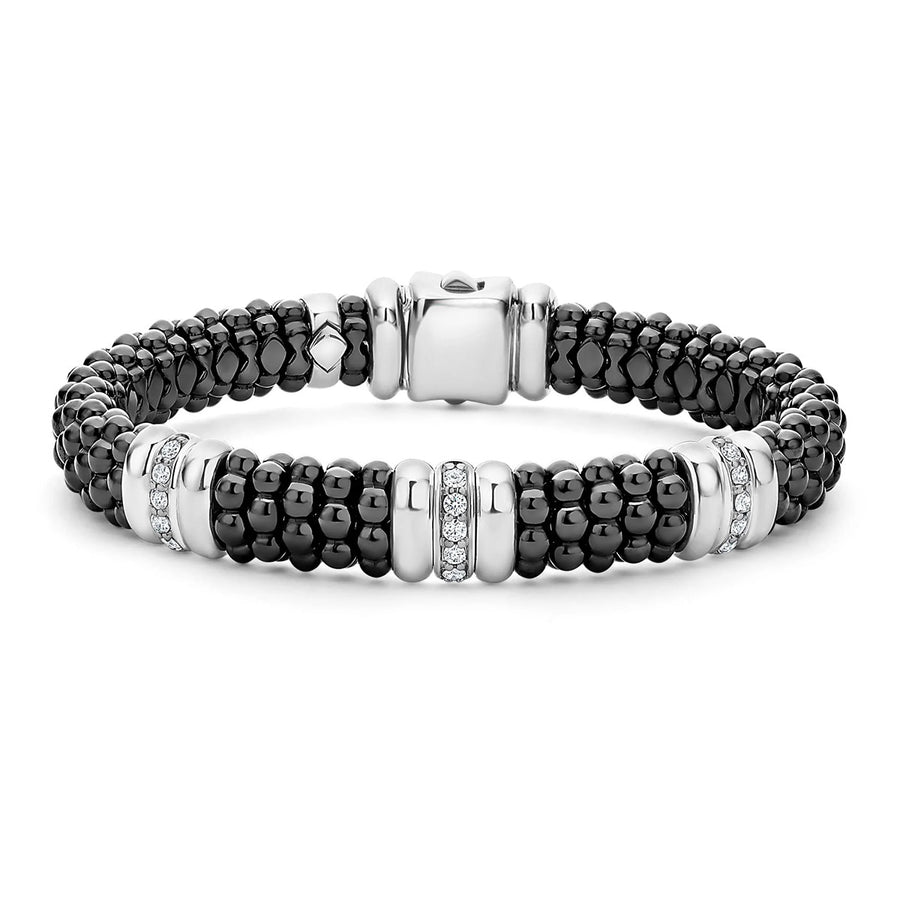Black Caviar 0.28ct Diamond 9mm Station Rope Bracelet in Sterling Silver and Ceramic, Size 7