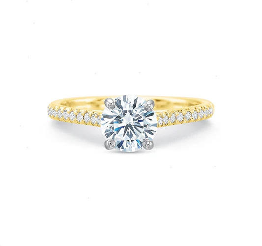 New Aire Diamond Semi-Mount Ring in 18K Yellow Gold and Platinum for Round Center, Size 6