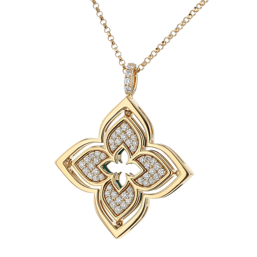 Venetian Princess Diamond and Turquoise Pirouette Pendant in 18K Yellow Gold, 17in