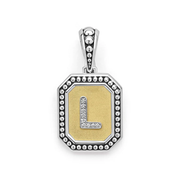 Signature Caviar 0.04ct Diamond Octagon Initial "L" Pendant in 18K Yellow Gold and Sterling Silver, without chain