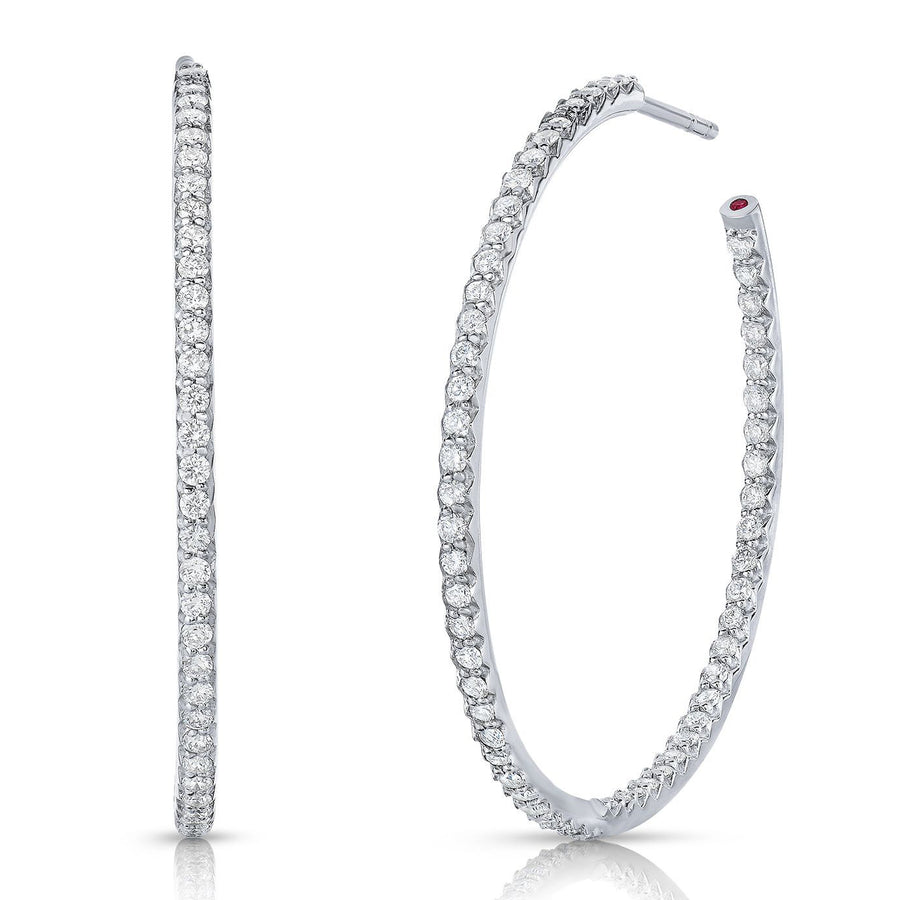 Diamond Hoop Earrings in 18K White Gold, 35mm