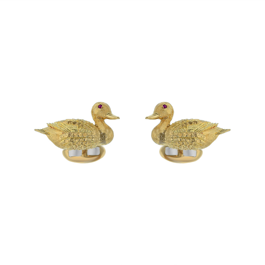 Ruby Eye Duck Cufflinks in 18K Yellow Gold