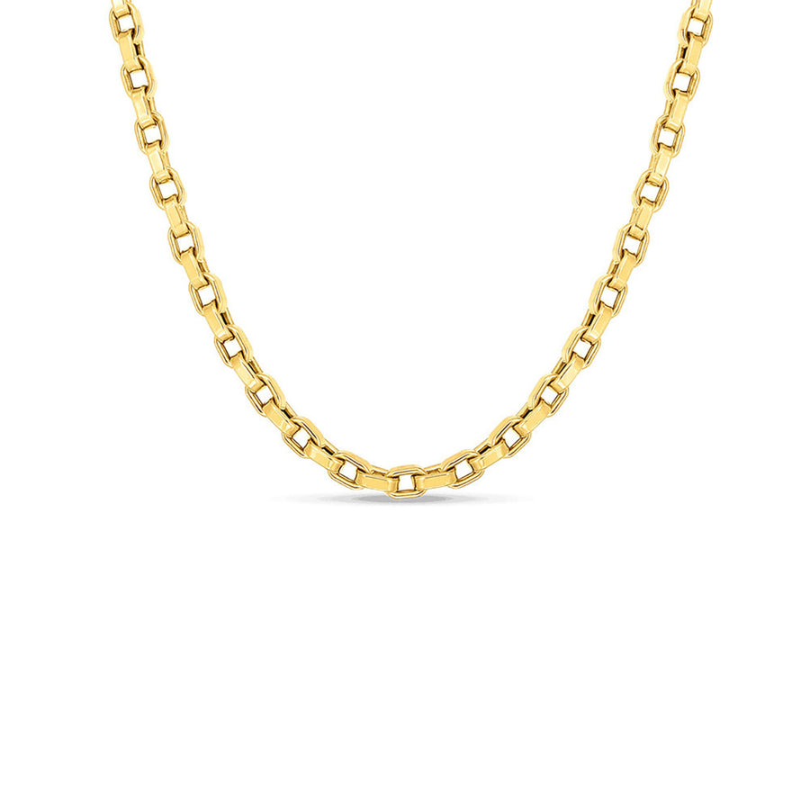 Designer Gold Square Link Chain Necklace in 18K Yellow Gold, 22in