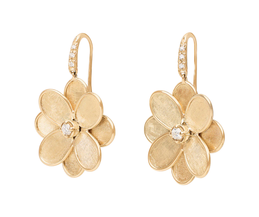 Petali 0.20ct Diamond Flower Drop Earrings in 18K Yellow Gold