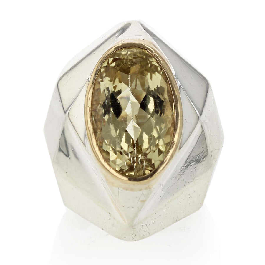 Sterling Silver Yellow Bezel Citrine Oval Ring