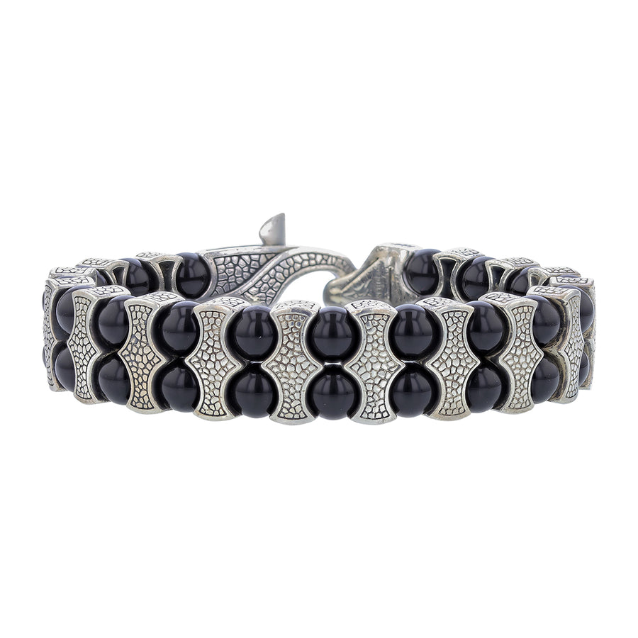 Steven Webster Mans Black Onyx Bead Double Row with Spacers Bracelet in Sterling Silver, 8"