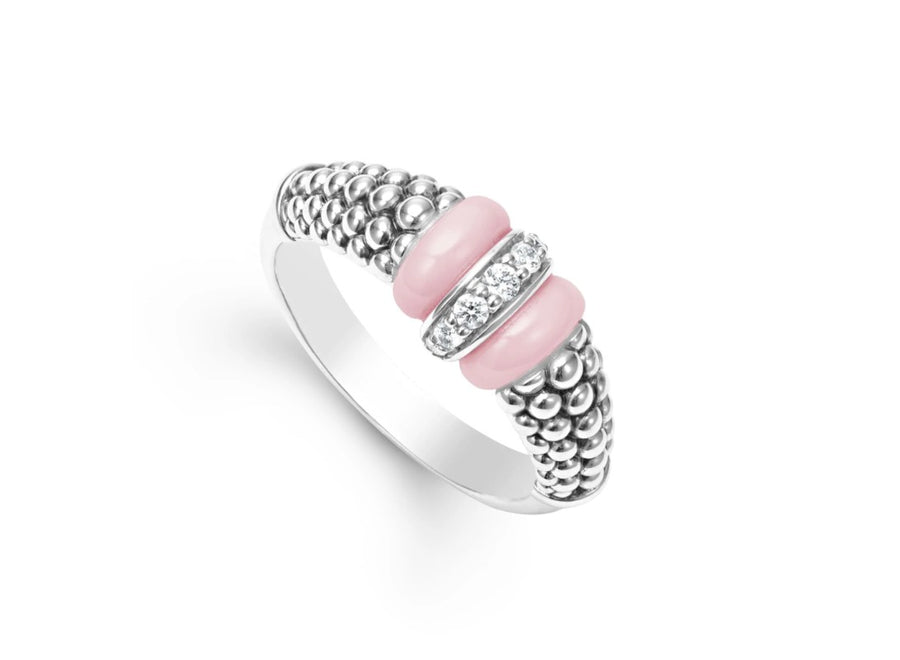 Pink Caviar 0.11ct Diamond Ring in Sterling Silver and Ceramic Size 7