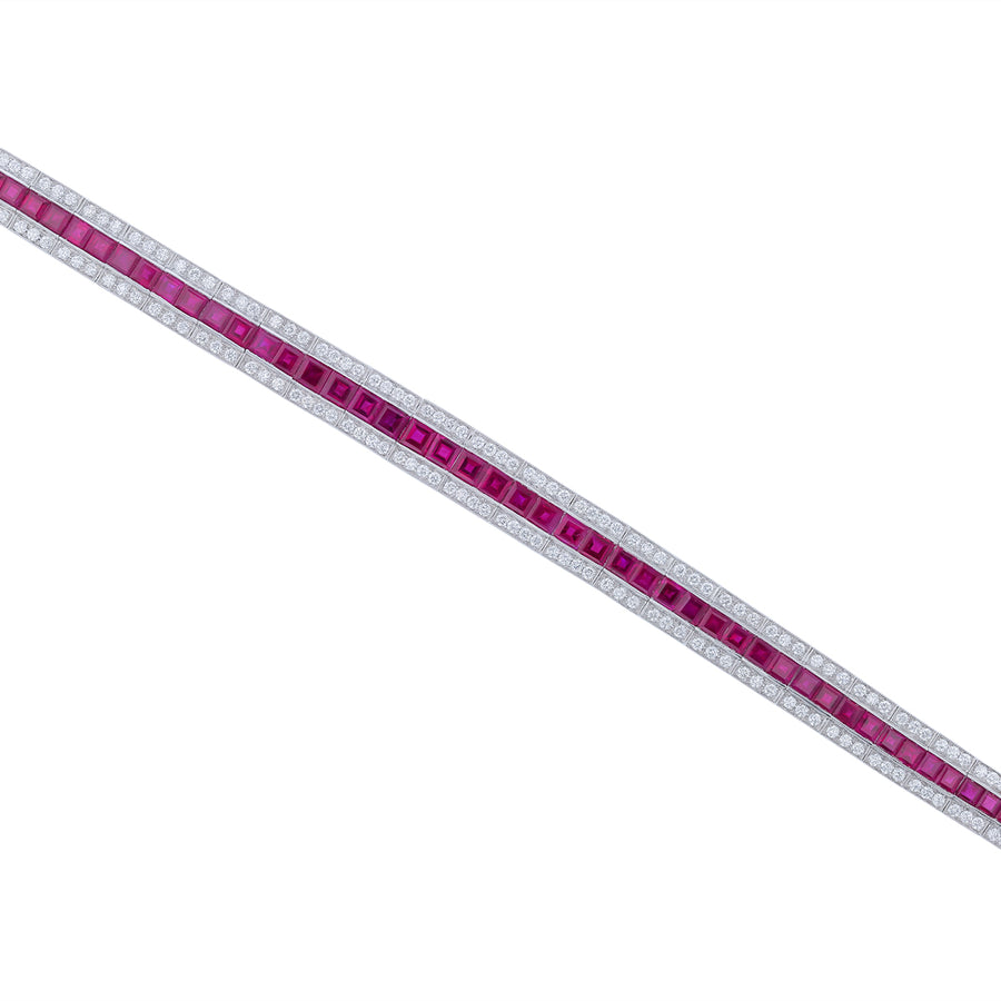 10.61ct Ruby and 2.51ct Diamond Line Bracelet in Platinum, 6.75"