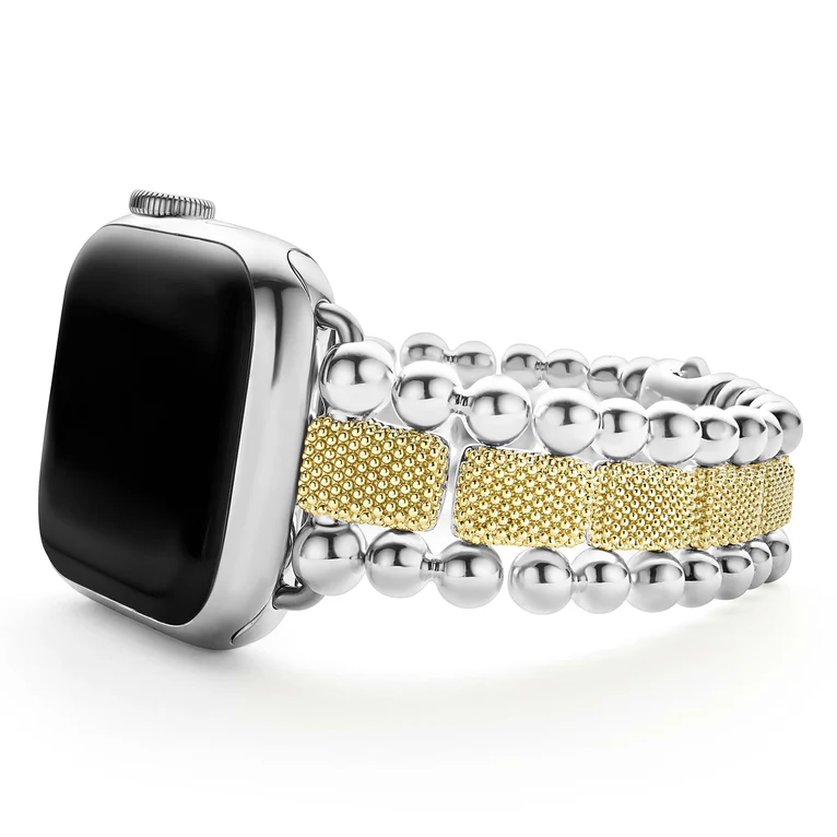38mm Smart Caviar Apple Watch Bracelet in 18K Yellow Gold and Sterling Silver, Size 7