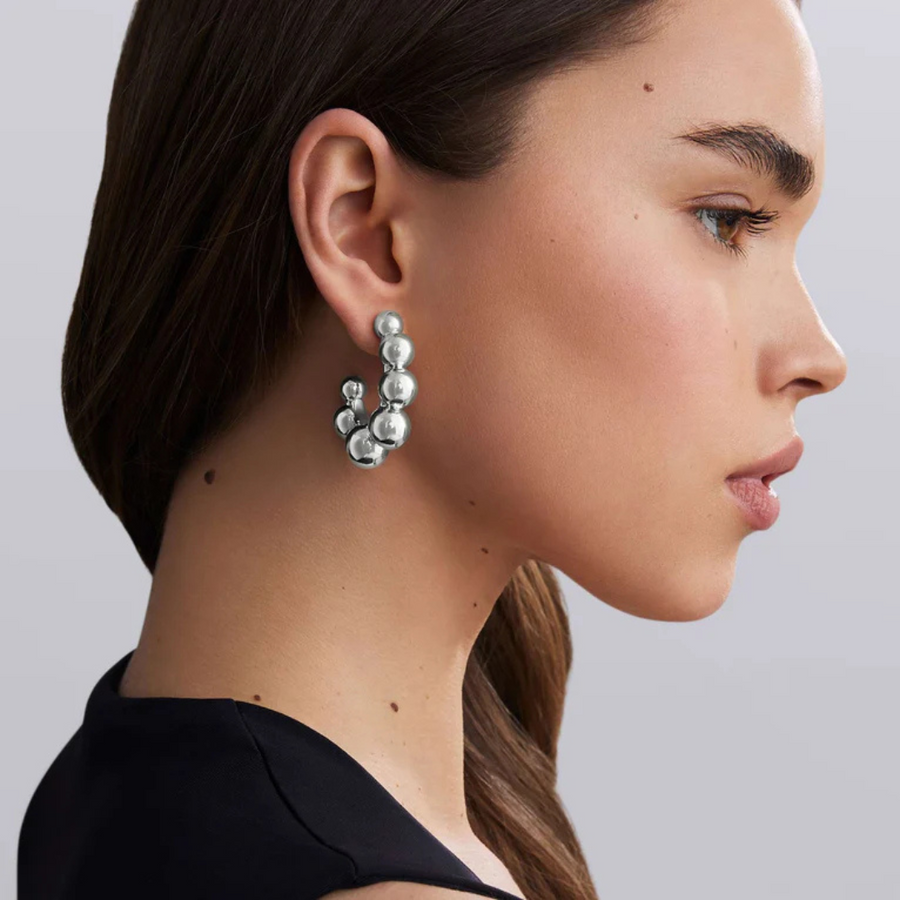 Caviar Bubbly Electroform 32mm Hoop Earrings in Sterling Silver