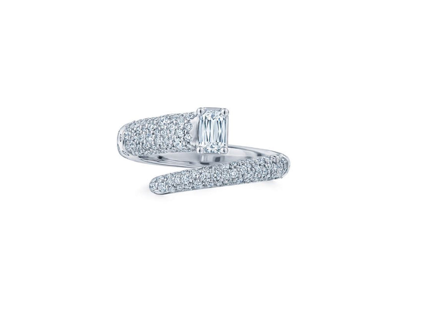 Cobblestone 1.26ct Ashoka and Round Diamond Wrap Ring in 18K White Gold, size 6.5
