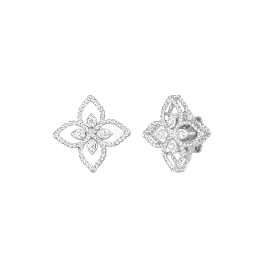 Principessa 0.08ct Diamond Flower Stud Earrings in 18K White Gold