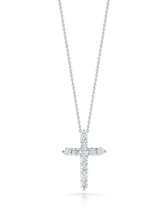 Diamond Small Cross Pendant in 18K White Gold, 18in