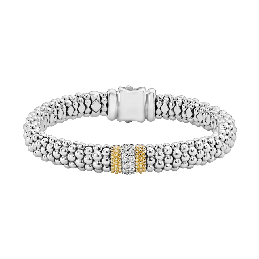 Diamond Caviar Lux Rope Bracelet in Sterling Silver and 18K Yellow Gold, Medium