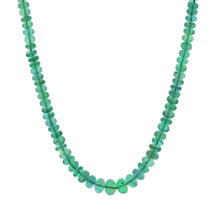 72.41ct Emerald Graduated Bead Necklace in 18K Yellow Gold, 20in
