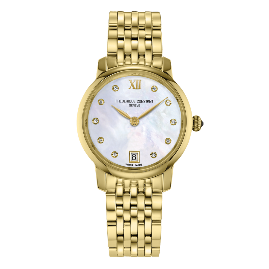 30mm Classics Slimline Quartz Watch with Mother of Pearl Dial in Gold Tone Stainless Steel, Bracelet