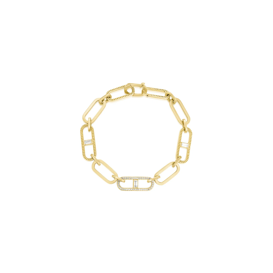 0.56ct Baguette and Round Diamond Flat Link Bracelet in 18K Yellow Gold