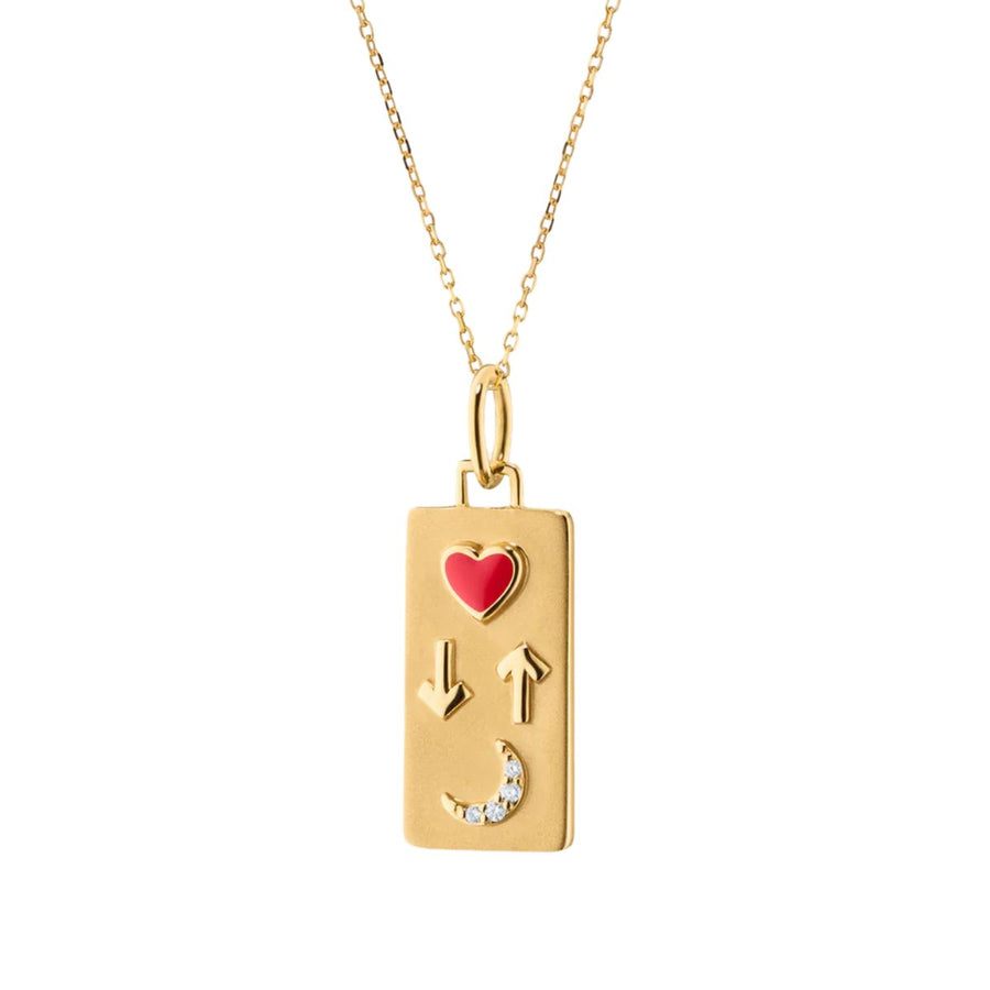 Love You to the Moon and Back 0.02ct Diamond Dog Tag Pendant in 18K Yellow Gold and Red Enamel, 16-17" chain