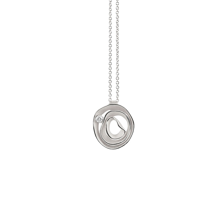 Dune 0.04ct Diamond Circle Pendant in 18K White Ice Gold, 16-17" chain