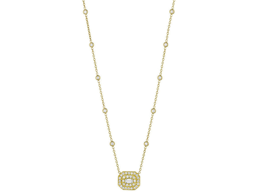 Art Deco 1.50t Emerald Cut Diamond Eyelet Necklace in 18K Yellow Gold
