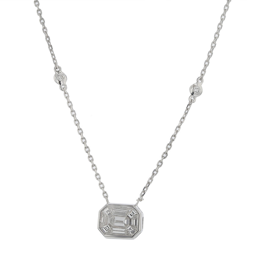 0.83ct Invisible Set Round and Baguette Diamonds Eyelet Necklace in 14K White Gold, 17"