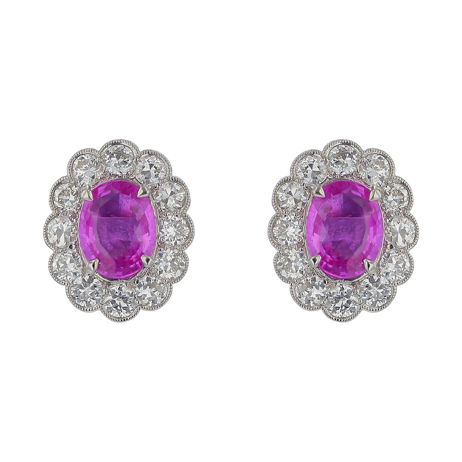 4.23ct Oval Pink Sapphires and 2.88ct Round Diamonds Earrings