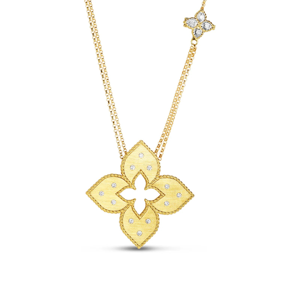 Venetian Princess Round Diamond Pendant in 18K Yellow and White Gold, 17in and Adjustable Extender